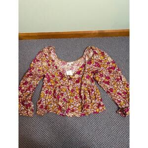 Patrons of Peace Floral Long Sleeve Crop Blouse Small